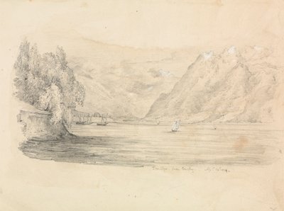 En sø omgivet af bjerge af Unknown artist