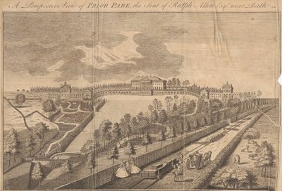 En perspektivisk udsigt over Prior Park, sæde for Ralph Allen Esq. nær Bath af Unknown artist