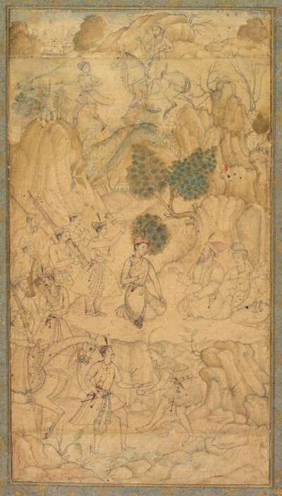 En prins på besøg hos en hellig mand i et klippelandskab af Unknown artist