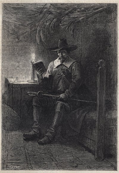 En skotsk puritaner - illustration fra det 19. århundrede til den historiske roman "The Puritans of Scotland" (Old Mortality) af Walter Scott (1771-1832) af Unknown artist