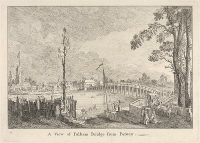 Udsigt over Fulham Bridge fra Putney af Unknown artist