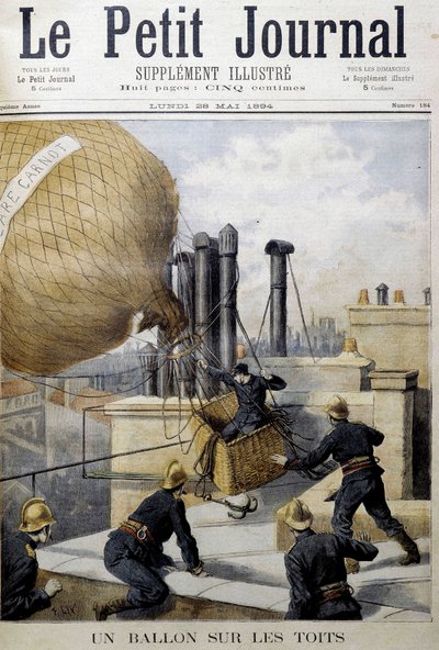 En ballon på tagene: redning af brandmændene - i "" Le Petite Journal"" af Unknown artist