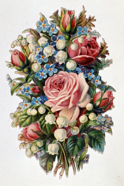 En buket blandet med roser, liljekonval. af Unknown artist