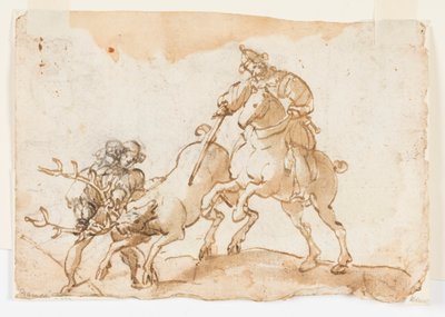En rytter, der dræber en kronhjort, foreløbigt design til The Deer Hunt of Emperor Frederick Barbarossa og Ubaldo Ubaldini af Unknown artist