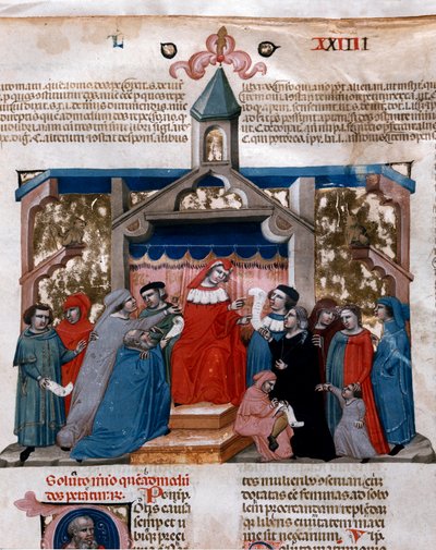 En advokat, der anvender miniatureloven taget fra Justinian Code (Codex Justinianus), en samling love og institutioner udgivet under den romerske kejser Justinian I af Byzans (483-565) af Unknown artist