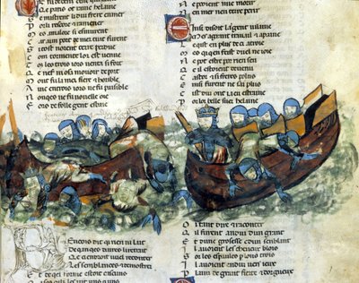 Et søslag. 13. århundredes miniature af Unknown artist