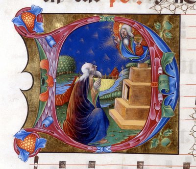 Abraham er inviteret af Herren til at forlade sit land. Miniature fra et 1400-tals kor ("civitatis" af Saint Augustine). af Unknown artist
