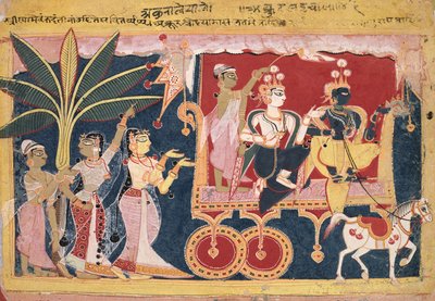 Akrur driver Krishna og Balrama til Mathura (Isarda Bhagavata Purana) af Unknown artist