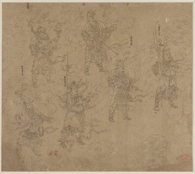 Album med daoistiske og buddhistiske temaer: Procession of Daoist Deities: Leaf 12 af Unknown artist