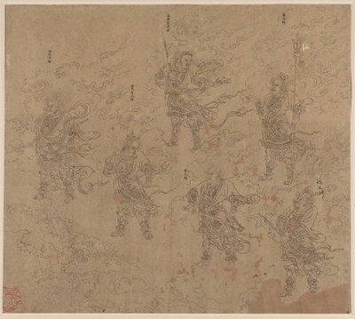 Album med daoistiske og buddhistiske temaer: Procession of Daoist Deities: Leaf 16 af Unknown artist