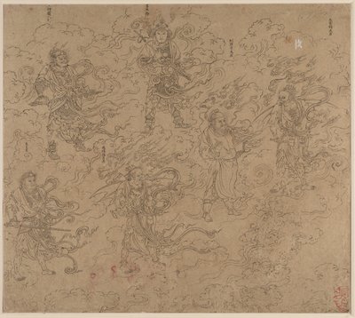Album med daoistiske og buddhistiske temaer: Procession of Daoist Deities: Leaf 19 af Unknown artist