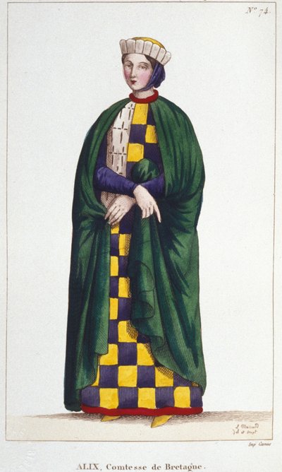 Alix de Thouars (1201-1221), grevinde af Bretagne, datter af Guy de Thouars, hertug af Bretagne. Stik fra 1830. af Unknown artist