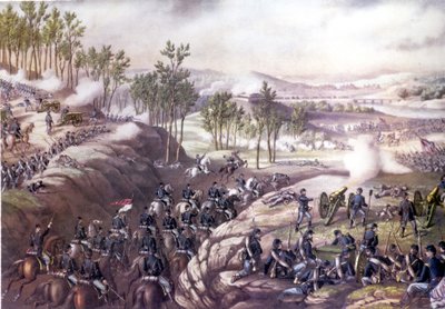 Amerikansk borgerkrig (1861 - 1865): Battle of Resaca (Georgia) 13. -15. Maj 1864. Gravering af det 19. århundrede. af Unknown artist