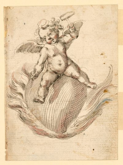 En engel, der hamrer en mejsel til et brændende udyr af Unknown artist