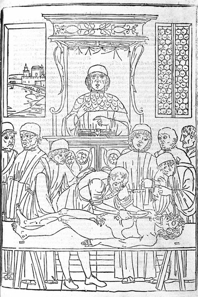 Anatomisk dissektion. Gravering fra en afhandling om medicin af Gerolamo Cardano (Cardanus Hieronymus), Firenze af Unknown artist