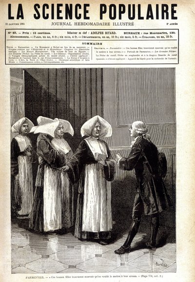 Antoine Augustin Parmentier (1737 - 1813), apoteker kendt for at sprede kartoffeldyrkning i Frankrig, taler til nonner. i "" La science populaire"" 20/01/1881. af Unknown artist