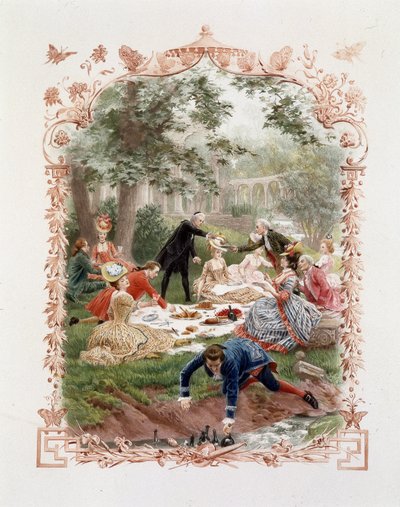 Aristokrat-picnic i haven på slottet i Versailles af Unknown artist