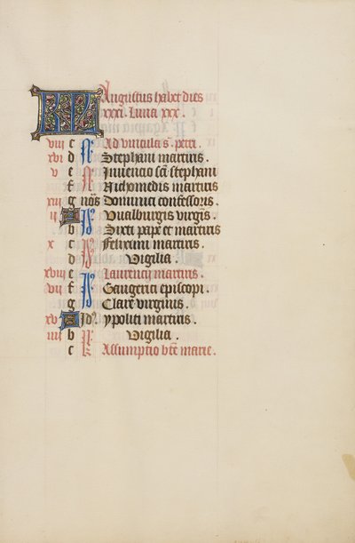 Kalenderside for august af Unknown artist