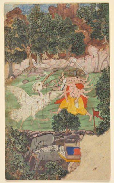 Slaget ved Ravana og Jatayu, fra sarga (kapitel) 49 af Aranya-kanda (Skovens Bog) fra en Ramayana (Ramas rejse) af Valmiki (indisk, aktiv ca. midten af 1000-tallet f.Kr.) af Unknown artist
