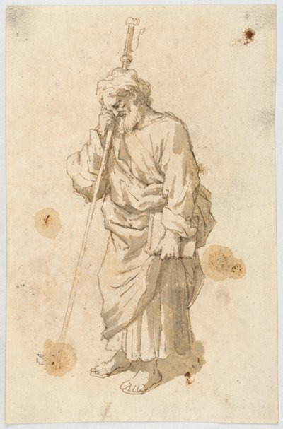 Skægget mand med en stav af Unknown artist