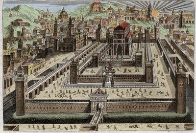Bible of Royaumont, Gamle Testamente: Salomons tempel - Salomon byggede templet i Jerusalem - Illustration fra 1811 af Unknown artist