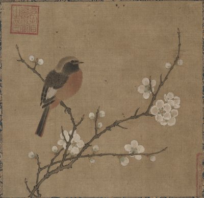 Fugl på en blomstrende gren af Unknown artist