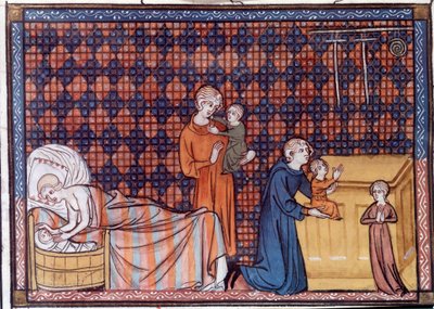 Fødsel og uddannelse af kongen af Frankrig Louis IX eller Saint Louis (1214-1270). Miniature fra manuskriptet "Life and Miracles of Saint Louis" af William af Saint Pathus af Unknown artist