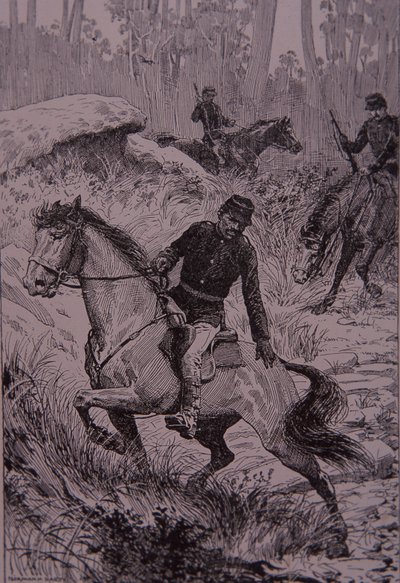 Sorte sporere, der forfølger bushrangere i Australien (gravering) af Unknown artist