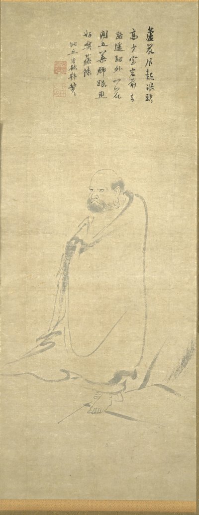 Bodhidharma krydser Yangzi på et siv af Unknown artist