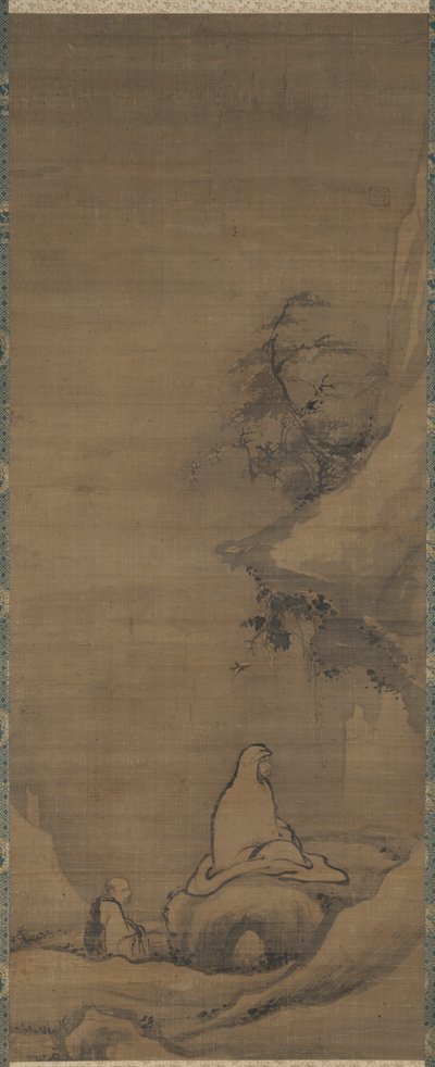 Bodhidharma mediterer over for en klippe af Unknown artist