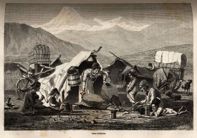 Bohemelejr. Gravering til illustration af rejsen i Kaukasus-provinserne, af Basile Vereschaguine, i 1864-1865, offentliggjort i "" Le tour du monde, nouveau journal des voyages"", redigeret af Edouard Charton af Unknown artist