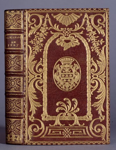 Bogomslag, indbinding med ornamenter varierer til våben fra cotte-familien af en almanak fra 1747. Paris, Dekorativ kunst af Unknown artist