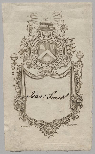 Bogplade: Våbenskjold med Isaac Smith påskrevet af Unknown artist