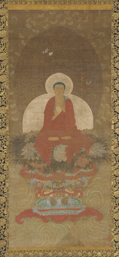 Buddha troner på en måtte af Kusa-græs af Unknown artist