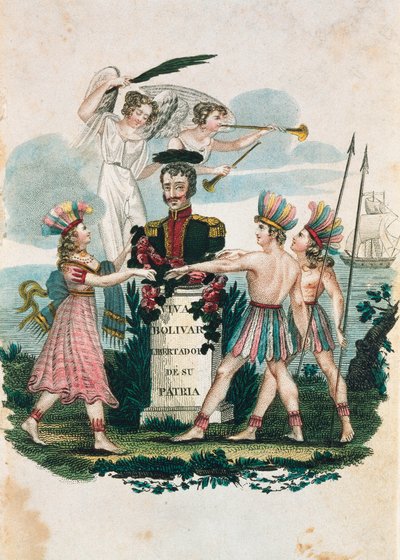 Buste af den venezuelanske militærhelt og politiker Simon Bolivar (farvegravering) af Unknown artist