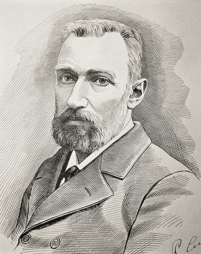 CURIE, Pierre (1859-1906). Fransk fysiker. Portræt fra 1898. Gravering. af Unknown artist