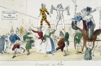 Carnival of Paris, boulevard des Italians - 1700-tals gravering, Carnavalet. af Unknown artist