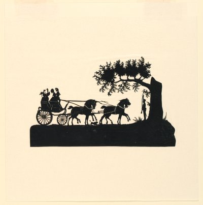 Vogn og heste i silhuet af Unknown artist