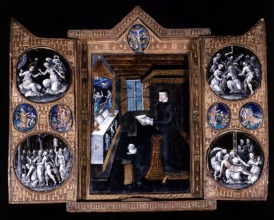 Catherine de Medicis (Caterina de Medici) (1519-1589) i bøn - triptykon e-mail og læder af Unknown artist