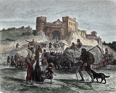 Kelterne i deres høvdingtjeneste - Keltisk civilisation, jernalder: Kelterne bringer deres ofre til rituelle ofre af Unknown artist