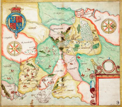 Det centrale Irland, Dublin til Sligo, ca. 1600 (linned, papir) af Unknown artist