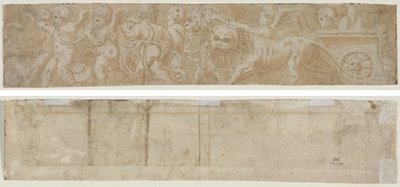Vogn tegnet af løver med Amorini (recto) Delvis arkitektonisk undersøgelse (verso) af Unknown artist