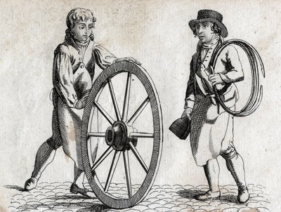 Charron med vognhjul og lærling Gravering sidst i 1700-tallet. af Unknown artist