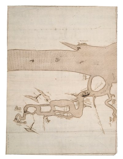 Kort over Medway-floden og en del af Themsen: nr. 24 Sheerness, ca. 1590 (blæk og lavering) af Unknown artist