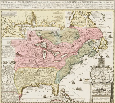 Kort over det sydlige USA med Mississippi-floden og Saint Louis, ca. 1720 (tryk) af Unknown artist