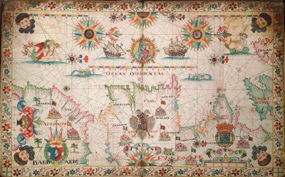 Kort over det nordøstlige Atlanterhav, fra Irland til Kap Verde, ca. 1600 (manuskript) af Unknown artist