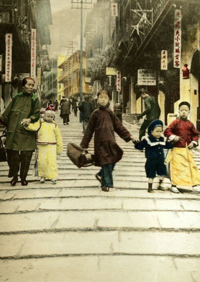 Børn på Pottinger Street i Hong Kong i 1890. Kina af Unknown artist