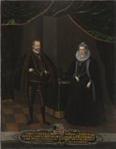 Christian I de Saxe et Sophie de Brandebourg - Portræt af Christian I (1568-1622), kurfyrst af Sachsen og Sophie af Brandenburg (1568-1622), kurfyrste af Sachsen, Anonym . Olie på lærred. Mål: 102,5x79 cm. Nationalmuseum Stockholm af Unknown artist
