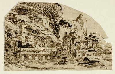 Citadel og bro i bjergene af Unknown artist