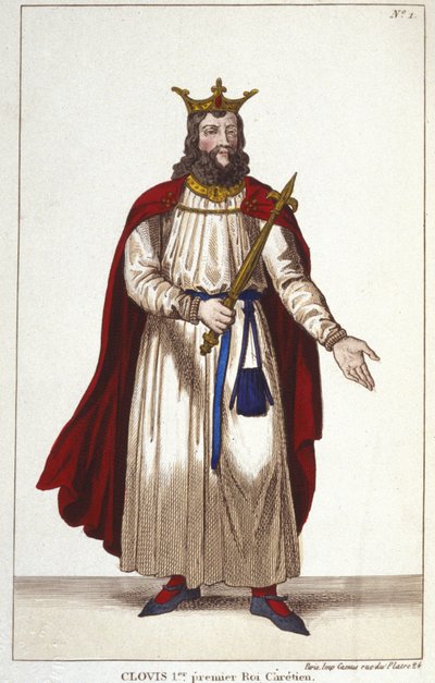 Clovis I (466-511), konge af frankerne, Merovinger-dynasti, gravering 1830 af Unknown artist